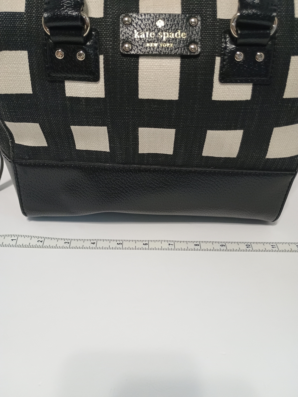 Kate Spade New York Black Cream Checkered Satchel Handbag Structured Purse - Picture 8 of 10
